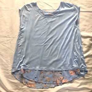 New York & Company Blue Floral Layered Tee—Size Large